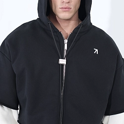 ХУДИ С ТРИКОТАЖНЫМИ ВСТАВКАМИ ЧЕРНЫЙ С БЕЛЫМ Ast71.hoodie-contrast